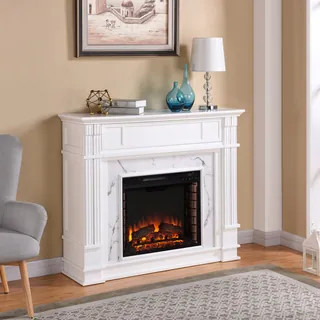 Gracewood Hollow Occom Faux Cararra Marble Electric Media Fireplace - Mirrored Reflector Firebox | Bed Bath & Beyond