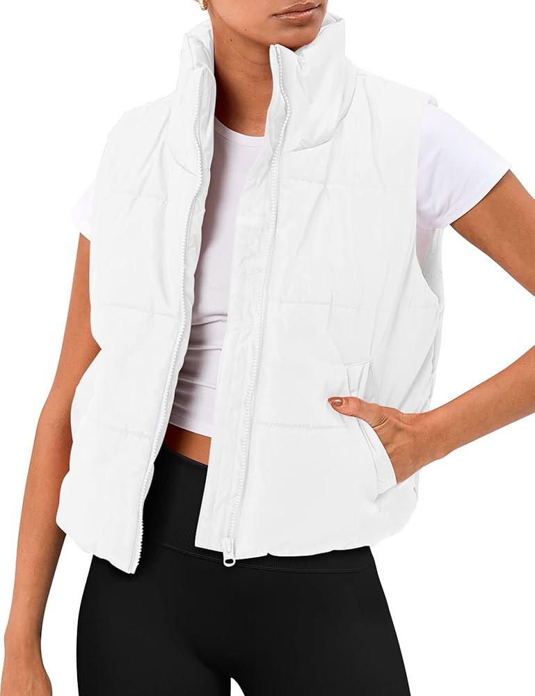 AUTOMET Puffer Vest Women Sleeveless Winter Cropped Outerwear Warm Puffer Lightweight Stand-up Co... | Amazon (US)