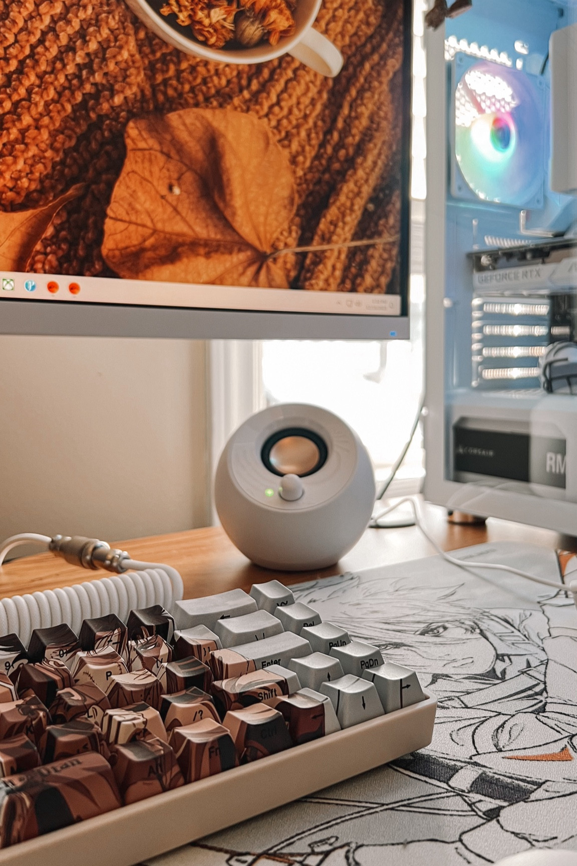 Pc setup, desk, office, computer, pebble speakers, Higround keyboard and mousepad, acer curved monitor, Montech tower, white, aesthetic, cozy, affordable lifestyle 

#LTKhome #LTKstyletip #LTKfindsunder100