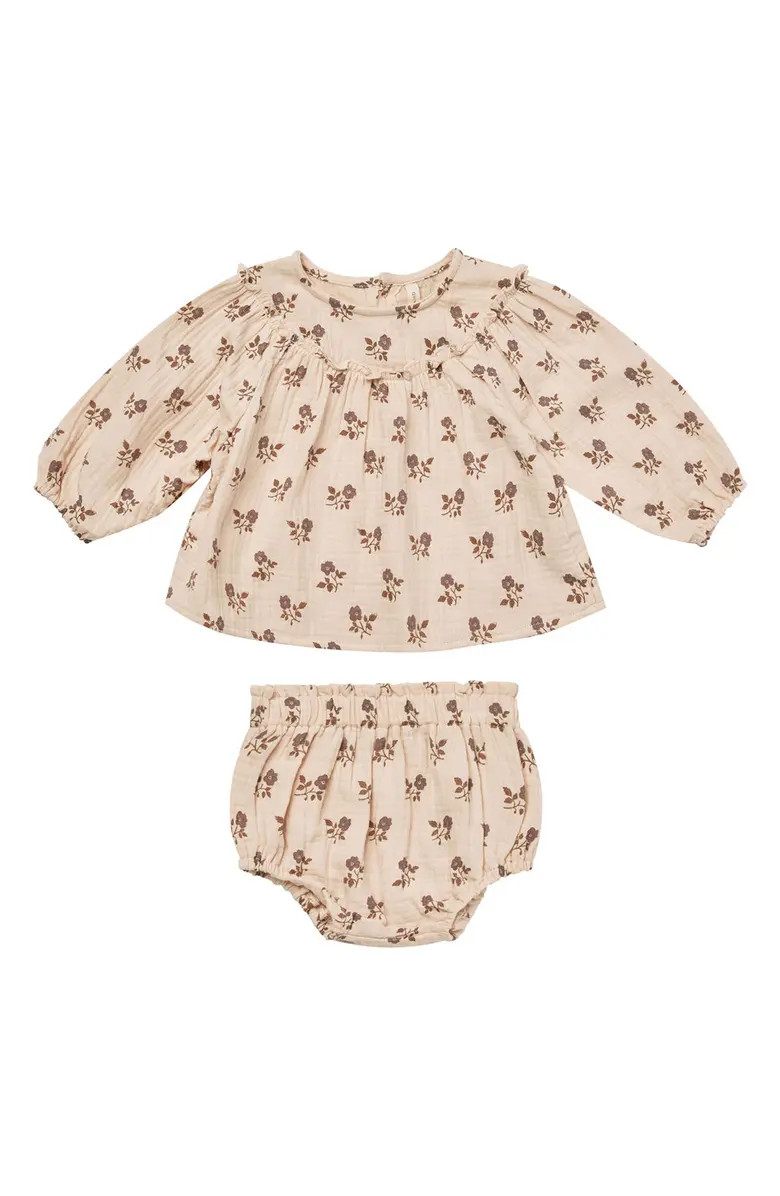 QUINCY MAE Floral Balloon Sleeve Organic Cotton Top & Bloomers Set | Nordstrom | Nordstrom
