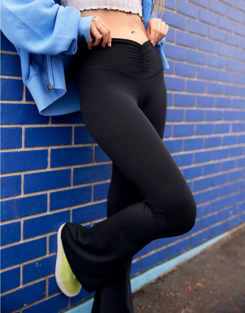 OFFLINE By Aerie Real Me High Waisted Ruched Flare Legging | American Eagle Outfitters (US & CA)