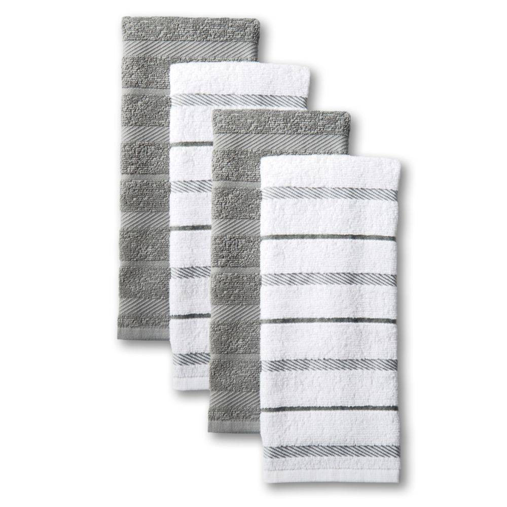 KitchenAid 4pk Albany Strpe Kitchen Towels - Gray/White | Target
