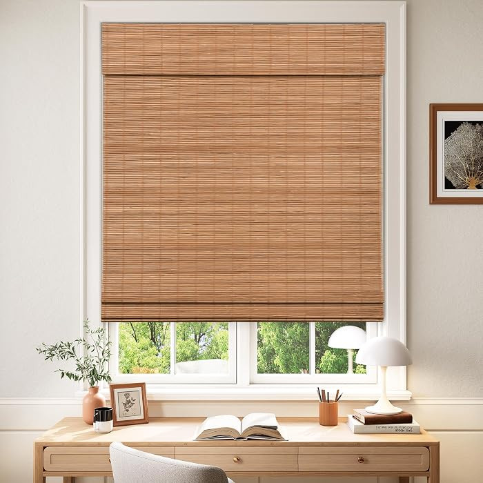 LazBlinds Cordless Blackout Bamboo Roman Shades, Room Darkening Blinds for Interior Windows, Ther... | Amazon (US)