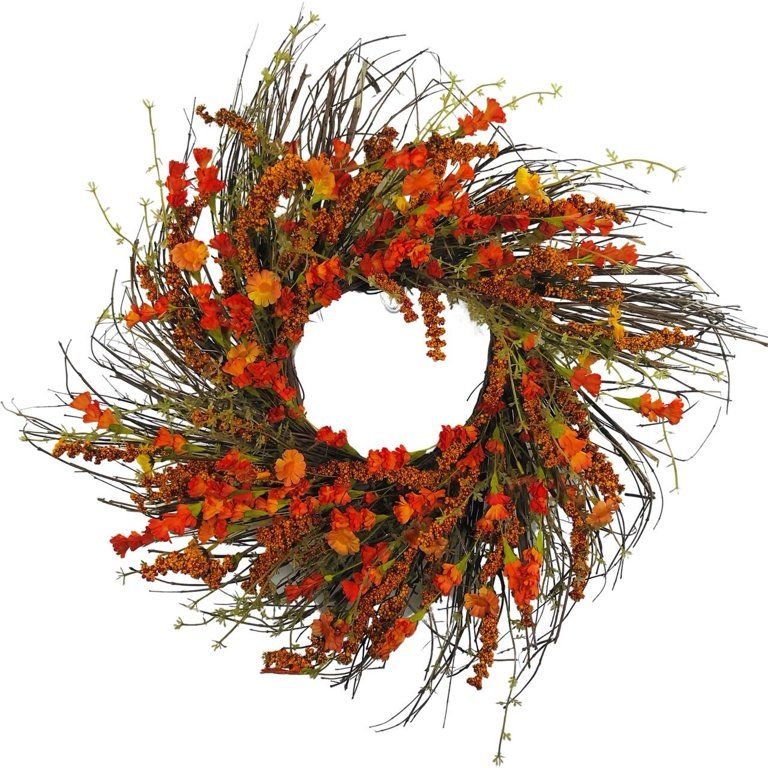 MaxSilk Orange Wildflower Wreath on Twig Base 22" Round | Walmart (US)