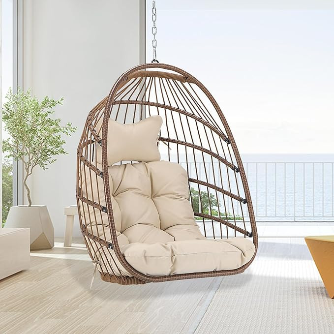 BULEXYARD Hanging Egg Swing Chair Without Stand 350lbs Capacity, Brown Wicker Foldable Hammock Eg... | Amazon (US)
