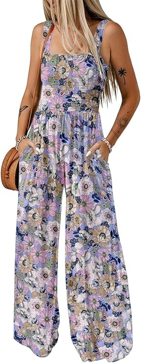 Happy Sailed Womens Overalls Casual Floral Print Sleeveless Jumpsuit High Waist Wide Leg Romper J... | Amazon (US)