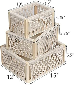 Macrame Storage Baskets for Shelves and Closet, Boho Decorative Boxes for Home Decor, Perfect Pam... | Amazon (US)