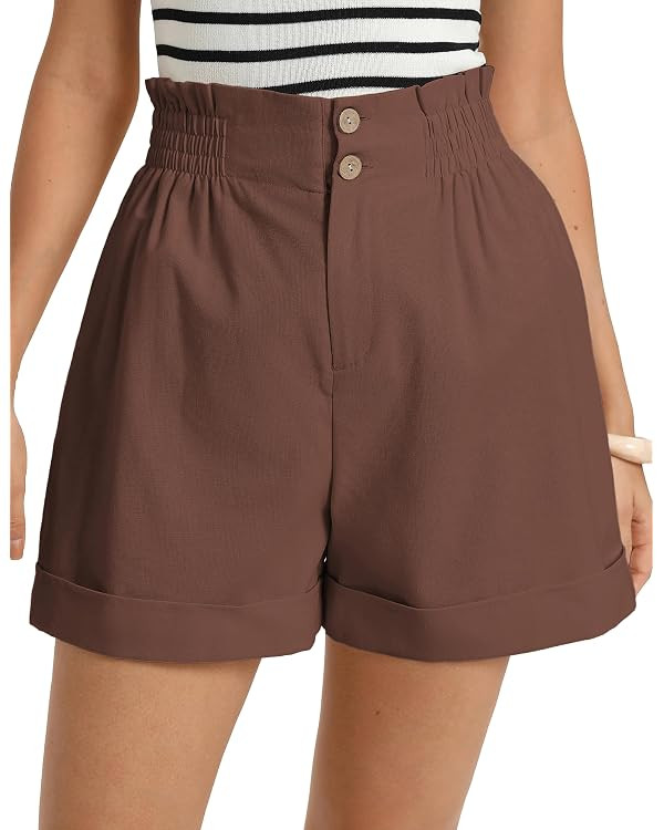 GRACE KARIN Linen Shorts for Women Summer Beach Vacation A-line Wide Leg High Waist Shorts Comfy ... | Amazon (US)