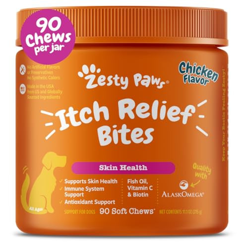 Zesty Paws Itch Relief for Dogs - for Itching Skin & Coat Health - Omega-3 Fish Oil with EPA & DHA - Dog Bites Supplement with Vitamin C & E for Antioxidant Support - Chicken Flavor - 90 Count | Amazon (US)