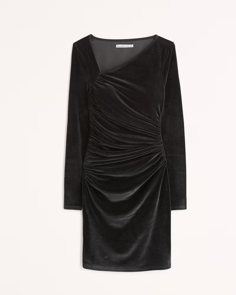 Long-Sleeve Asymmetrical Velvet Mini Dress | Abercrombie & Fitch (US)