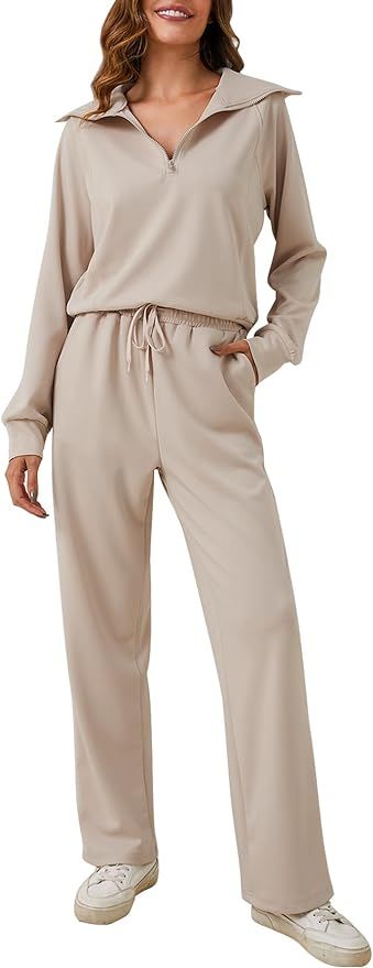 YKR Womens 2 Piece Sweatsuits Oversized Half Zip Pullover Sweatshirt with Wide Leg Sweatpants Lou... | Amazon (US)