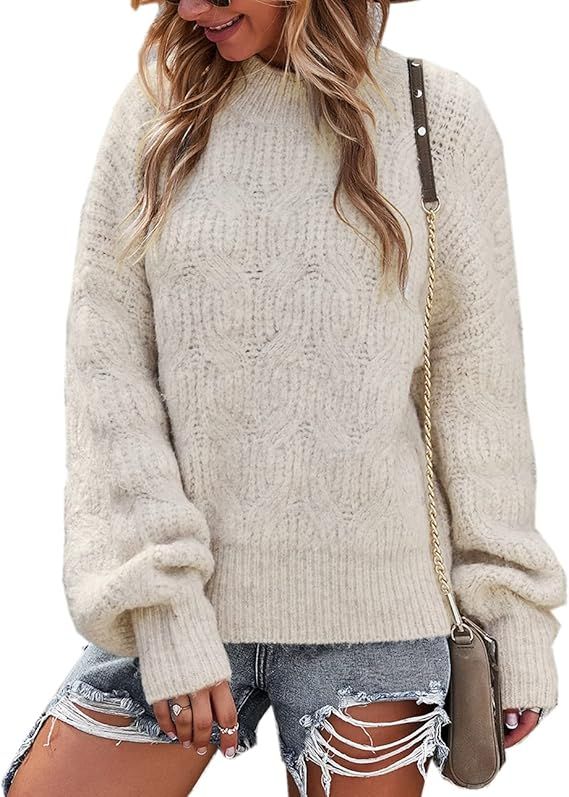 Asskdan Women's Ribbed Cable Sweater Knitted Pullover Oversized Long Sleeve Solid Pullover Outerw... | Amazon (US)