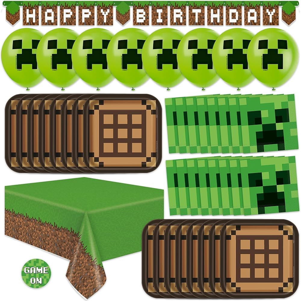 Minecraft Birthday Decorations - Serves 16 | Party Supplies: Minecraft Balloons, Birthday Banner,... | Amazon (US)
