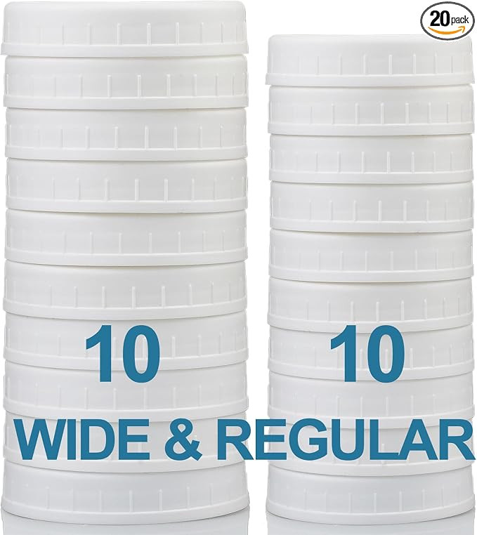 AOZITA 10 WIDE Mouth & 10 REGULAR Mouth Mason Jar Lids - 20 Pack Food Grade Plastic Mason Jar Cap... | Amazon (US)