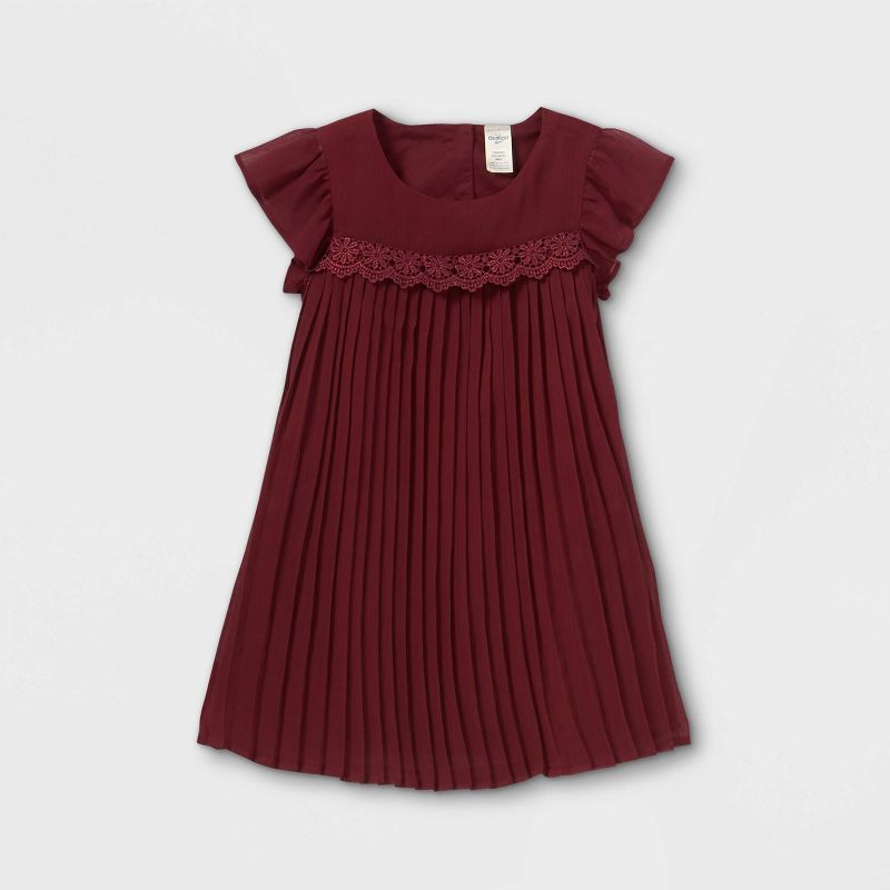 OshKosh B'gosh Toddler Girls' Pleated Short Sleeve Dress - Burgundy | Target