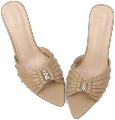 iiimmu 3.5 IN Stiletto Mules High Heels with Pointed Peep Toe Heeled Sandals Faux Leather | Amazon (US)