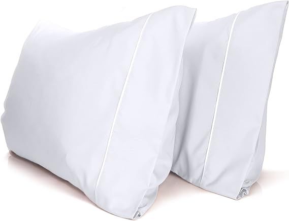 LuxClub Collection Pillowcases 2 Pack - Eco Friendly Wrinkle Free Cooling Pillow Cases with Satin... | Amazon (US)