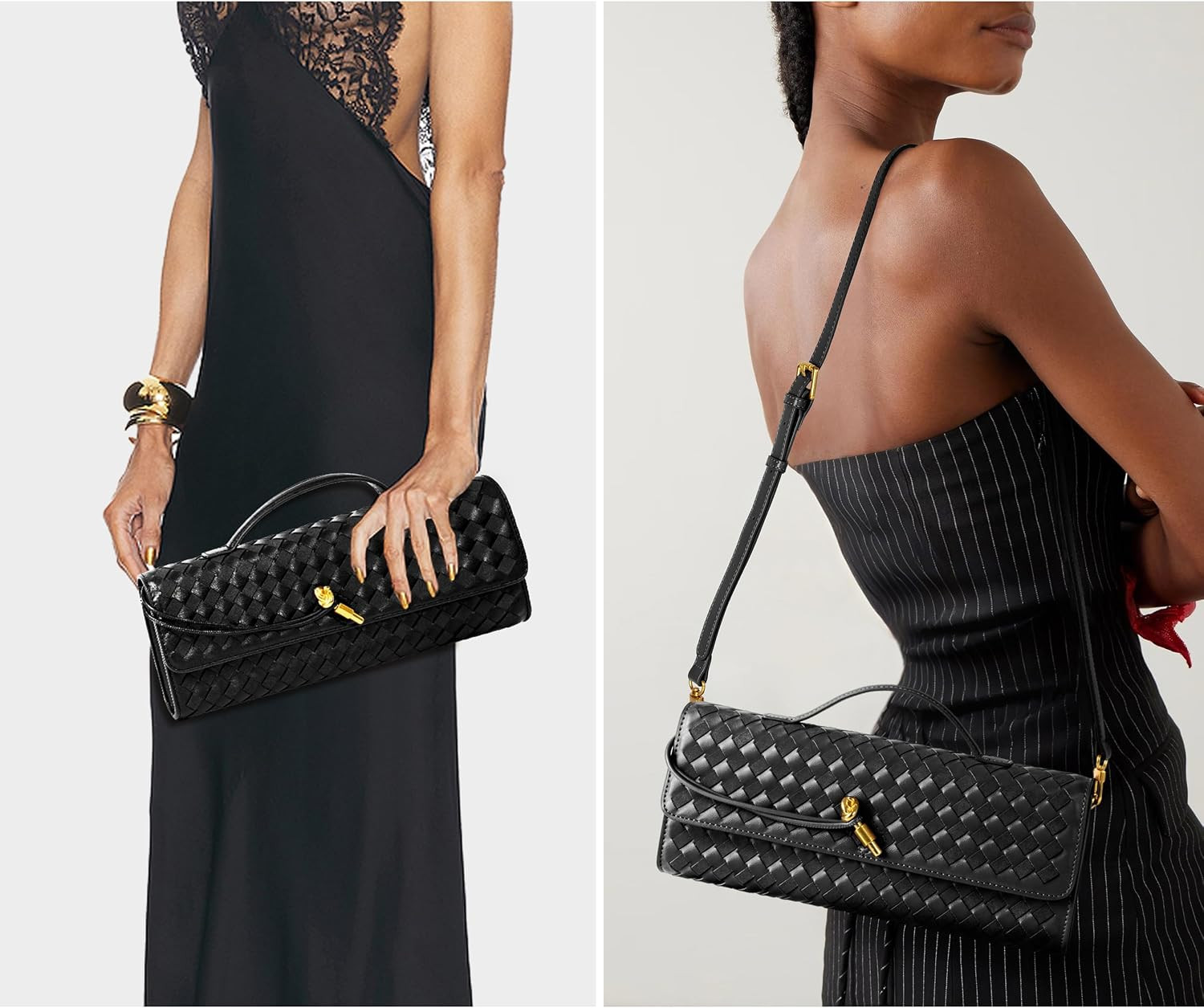 Joryin Woven Purse for Women Evening Clutch Woven Leather & Suede Handbags Crossbody Bag Suede Purse Formal Evening Bag | Amazon (US)