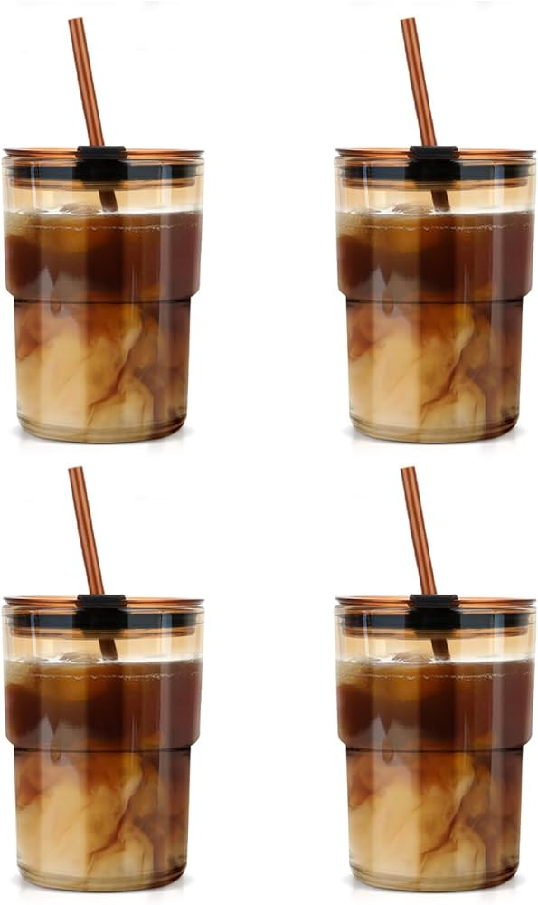 Luxfuel 13oz Tumbler Water Glass Cups with Straw and Lid, Reusable Iced Coffee Cups, Iced Tea, Se... | Amazon (US)