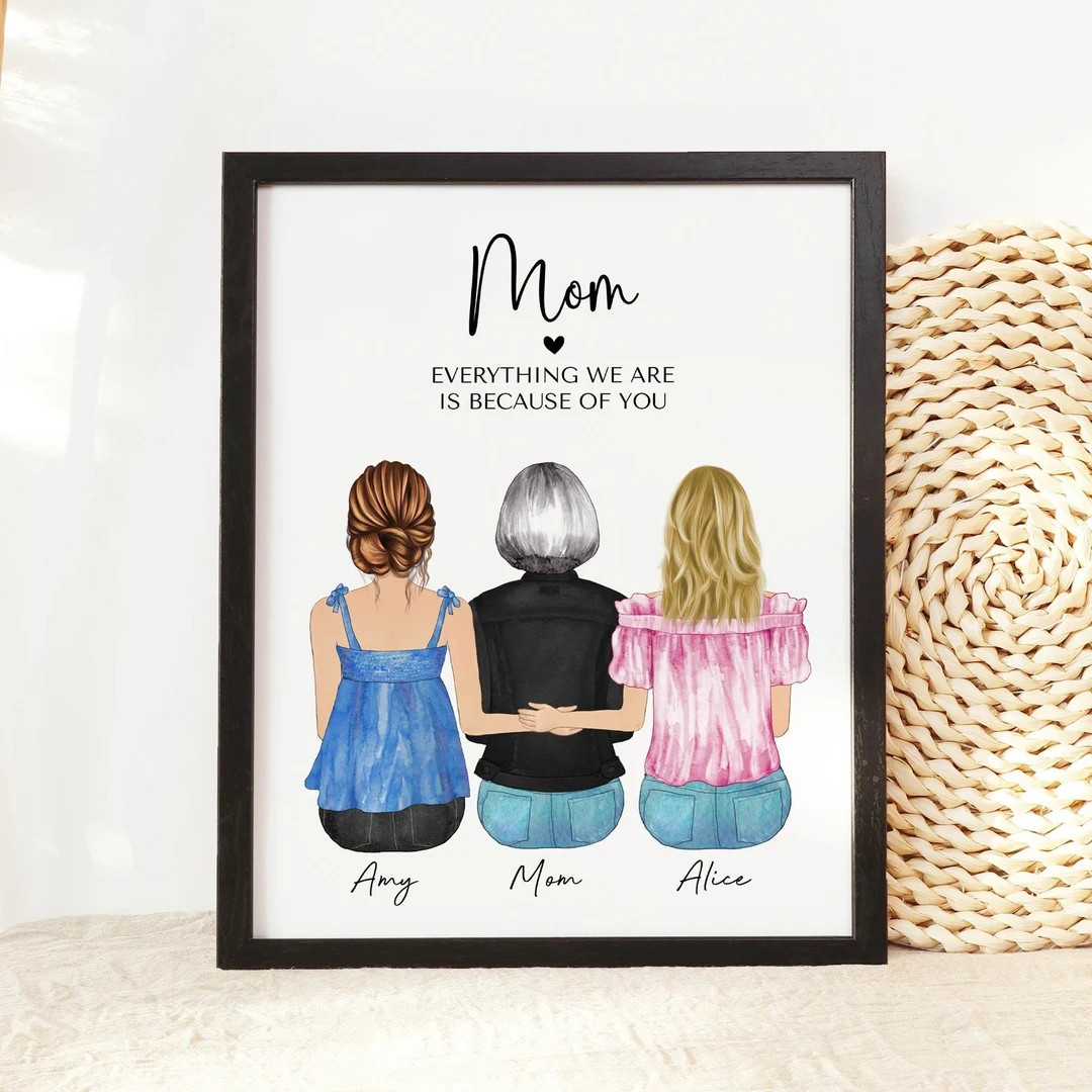Mother Daughter Mothers Day Gift, Personalized Wall Art for Mom from daughter,Custom family portr... | Etsy (US)