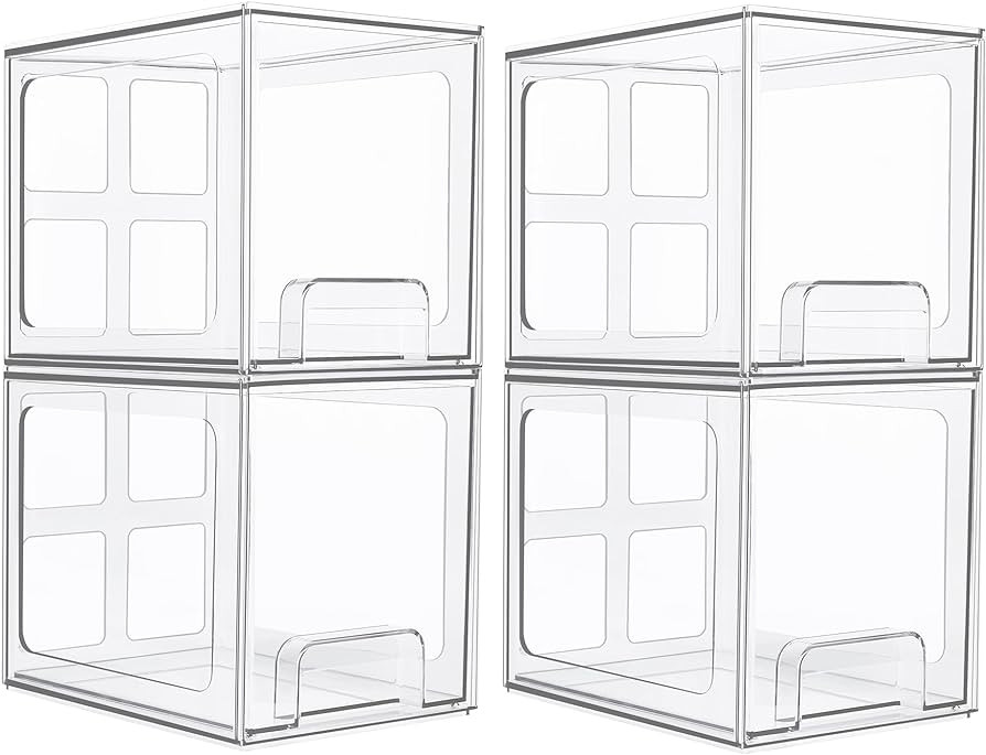 Vtopmart 4 Pack Stackable Storage Drawers, 6.6''Tall Acrylic Bathroom Makeup Organizers,Clear Pla... | Amazon (US)