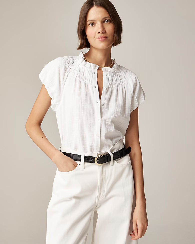 Smock-neck top in textured gauze | J. Crew US