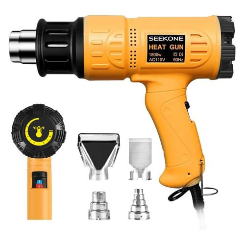 SEEKONE Heat Gun 1800W 122℉-1202℉（50℃- 650℃）Fast Heating Heavy Duty Hot Air Gun Kit Variable Temperature Control Overheat Protection with 4 Nozzles for Crafts, Shrinking PVC, Stripping Paint(5.2FT) | Amazon (US)