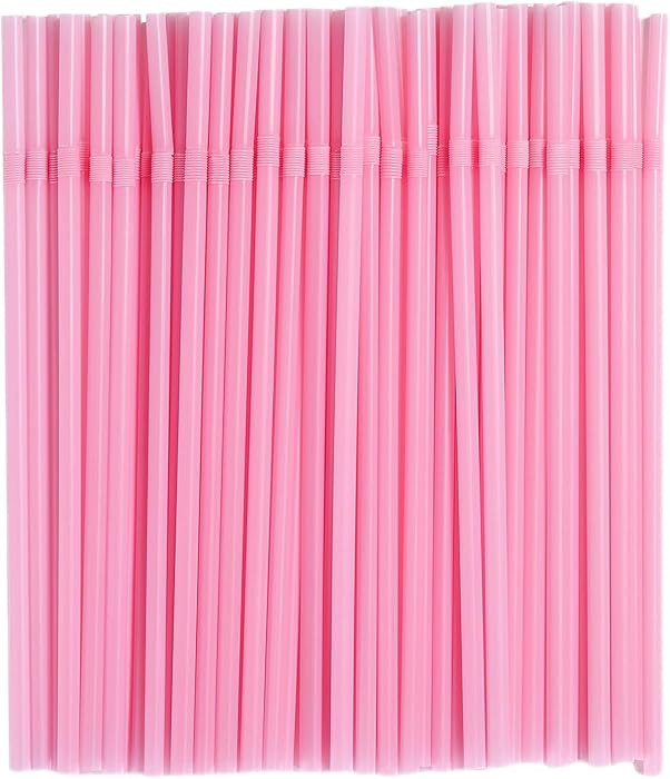 YAOSHENG 200pcs 8.26" x 0.2"Solid Colors Flexible Drinking Pink Straws, Plastic Disposable Bendy ... | Amazon (US)