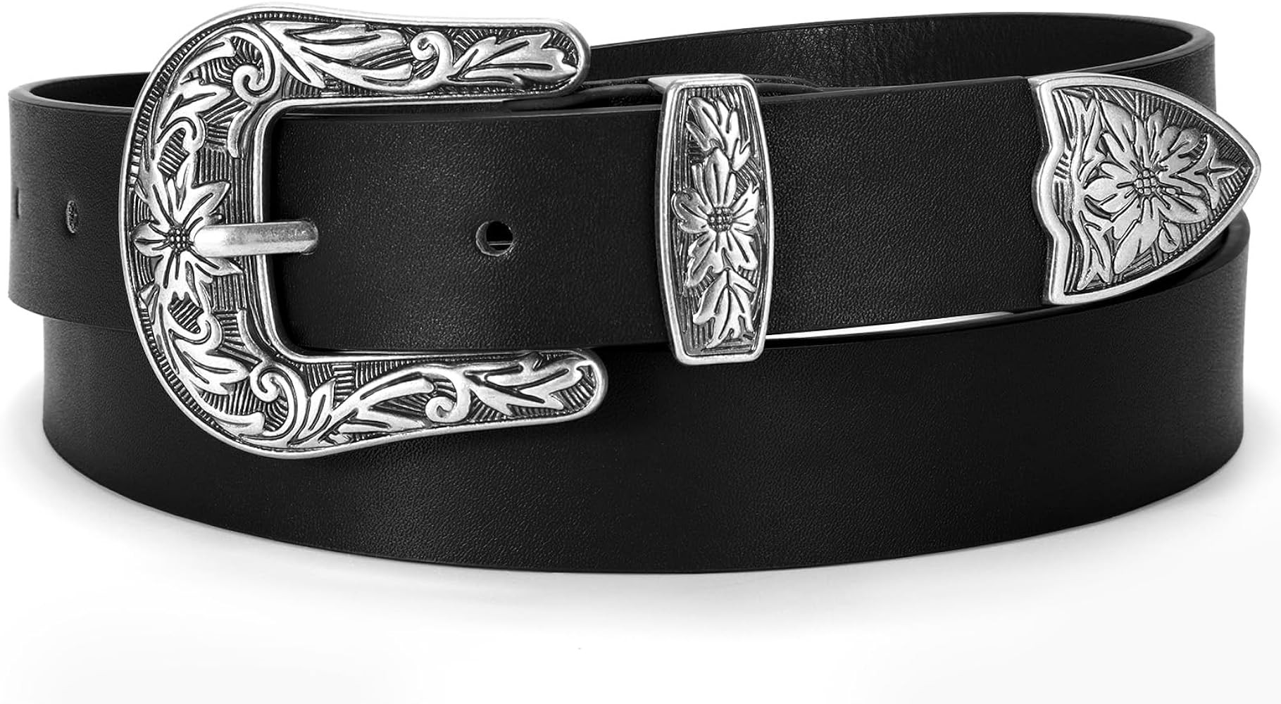 SUOSDEY Western Belts for Women Black Fashion Skinny Leather Belt with Vintage Buckle 1.0 Inch Wi... | Amazon (US)