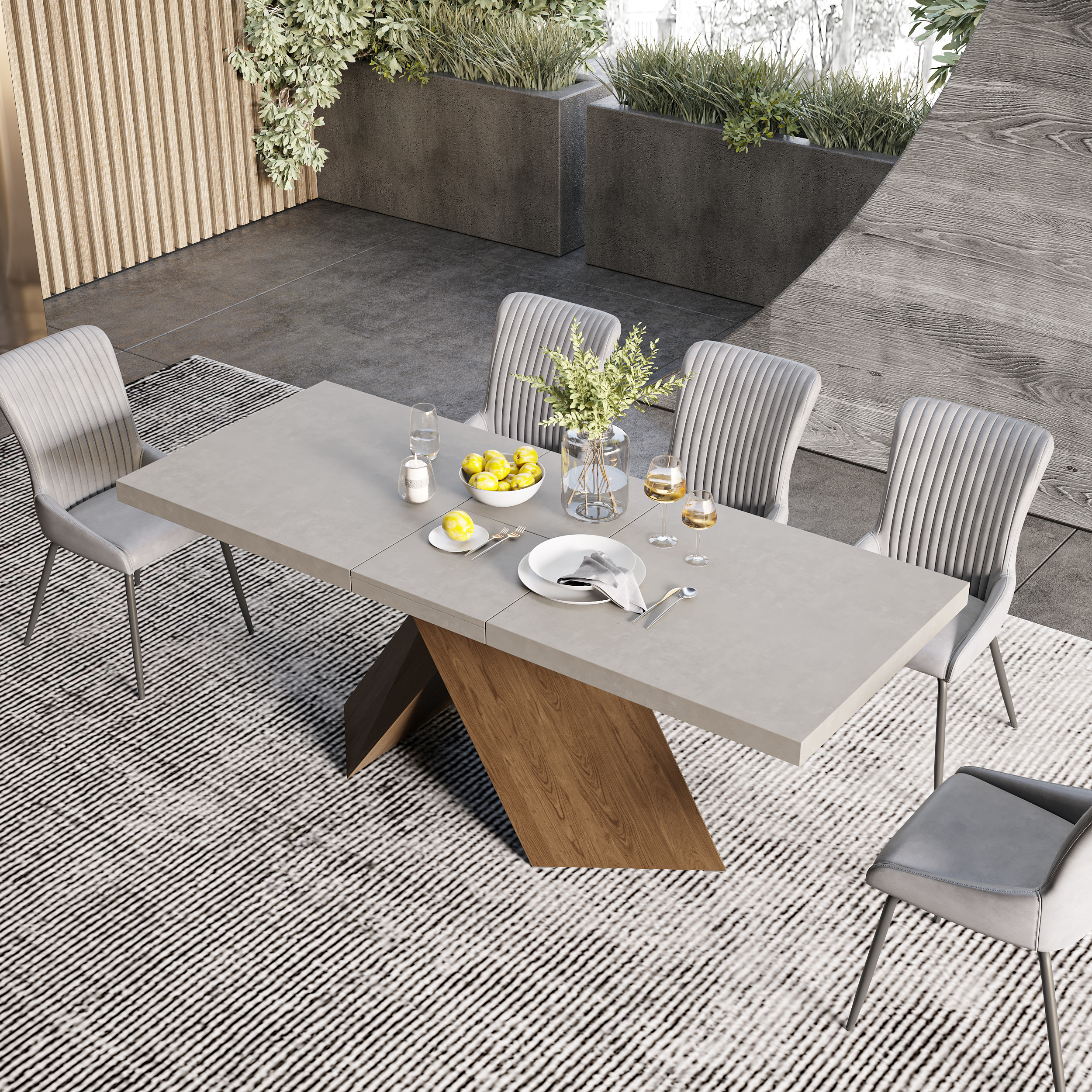63"-79" Rectangle Dining Table Extendable Wood for 6 Person Farmhouse Style Gray Dining Room Table | Homary