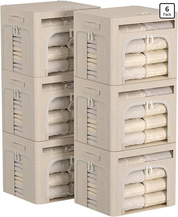 FHSQX 6 Pack Foldable Storage Bins for Clothes Clothes Storage Bins with Metal Frame Stackable St... | Amazon (US)
