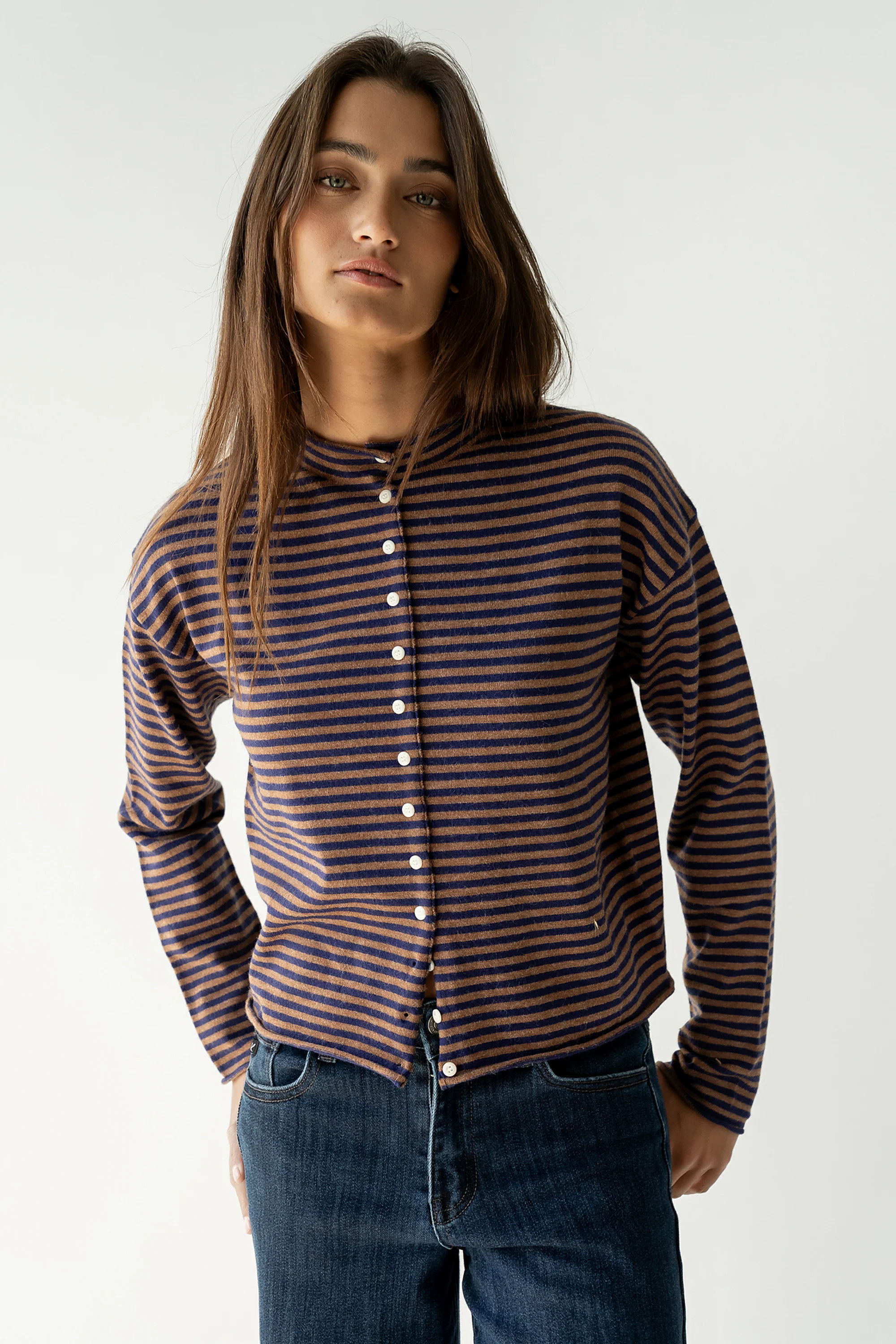 Julianne Striped Cardigan in Navy | Böhme US