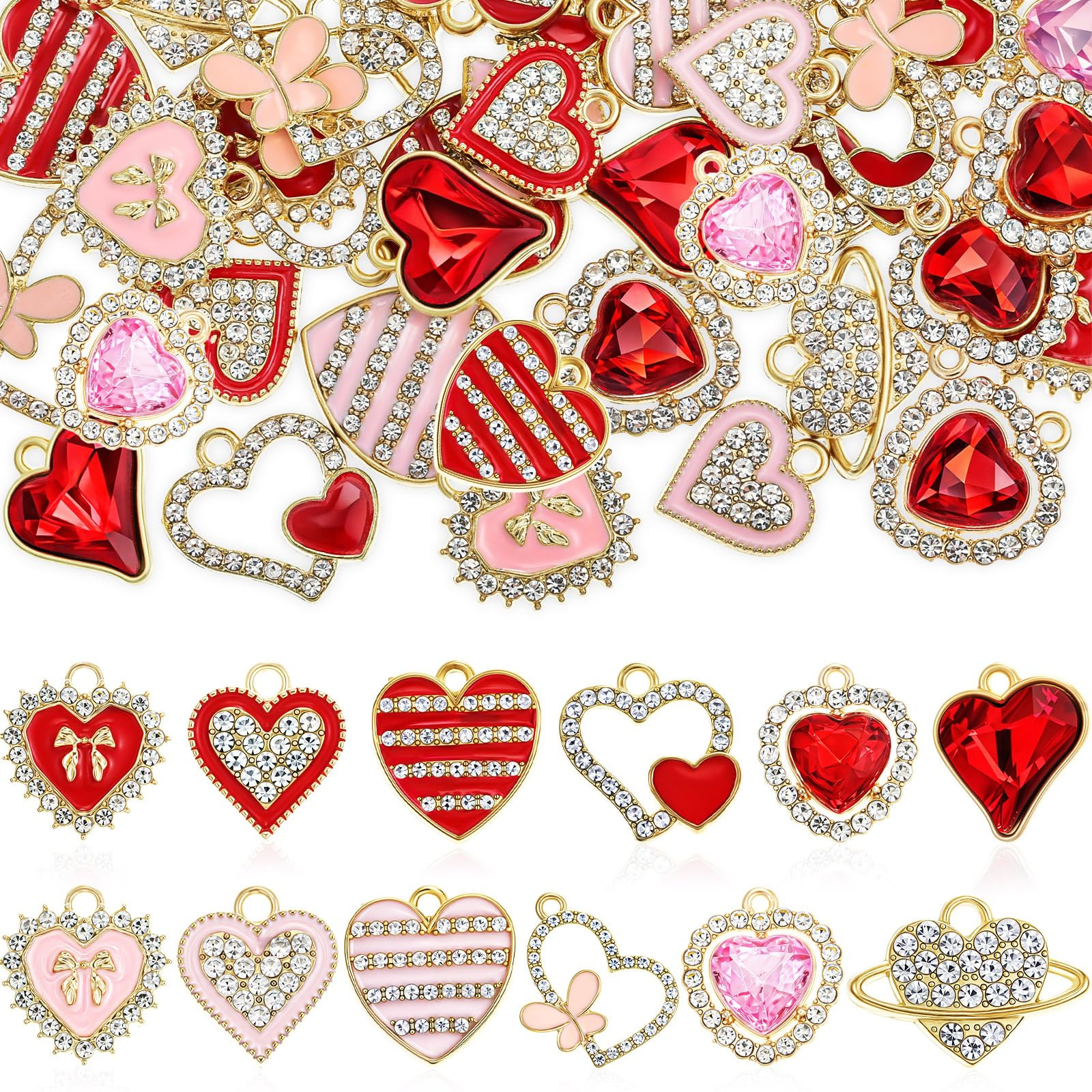 Landical 48 Pcs Valentine's Day Charms for Jewelry Making Assorted Gold Enamel Red and Pink Heart... | Amazon (US)