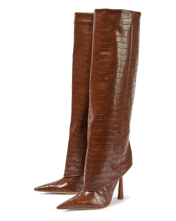 Vertundy Women's Fold Over Boots - Pointed Toe Stiletto Heel Slip On Knee High Boot Fashion Sexy ... | Amazon (US)