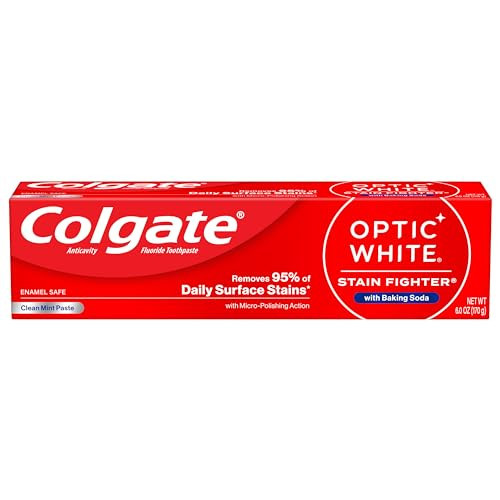 Colgate Optic White Stain Fighter with Baking Soda Whitening Toothpaste, Clean Mint Flavor, Removes Surface Stains, Enamel-Safe for Daily Use, Teeth Whitening Toothpaste with Fluoride, 6 Oz Tube | Amazon (US)