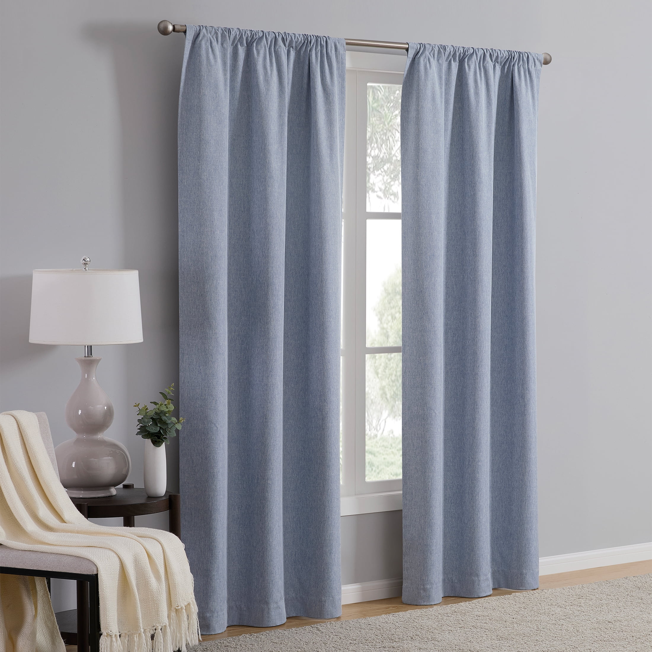Mainstays Iris Linen Look 100% Blackout Curtain Panel Pair, Set of 2 Room Darkening Drapes for Be... | Walmart (US)