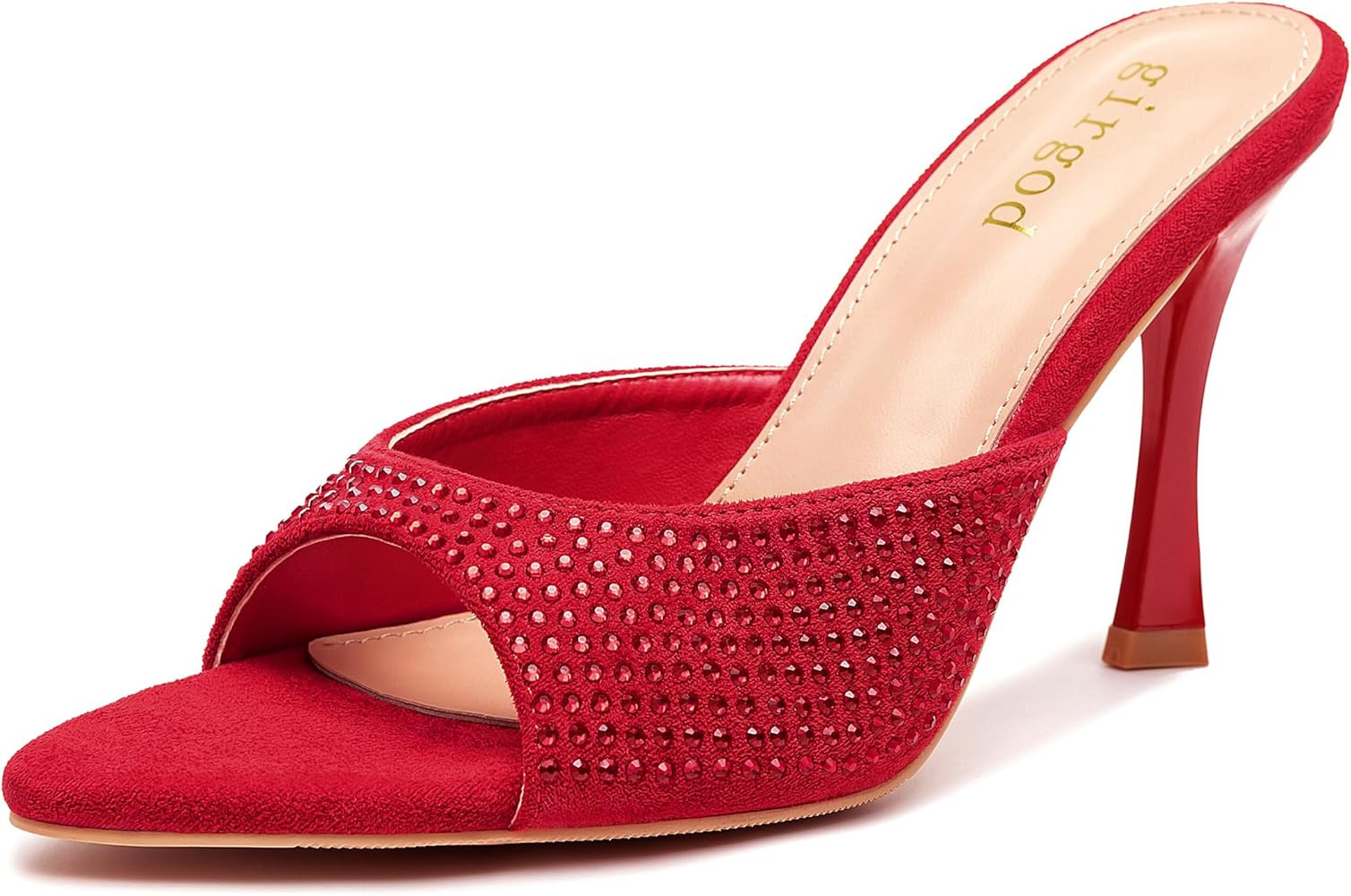 Rhinestone Heels for Women Open Pointed Toe Heels Sparkly Slip On Mule Heels Wedding Dressy Pumps | Amazon (US)