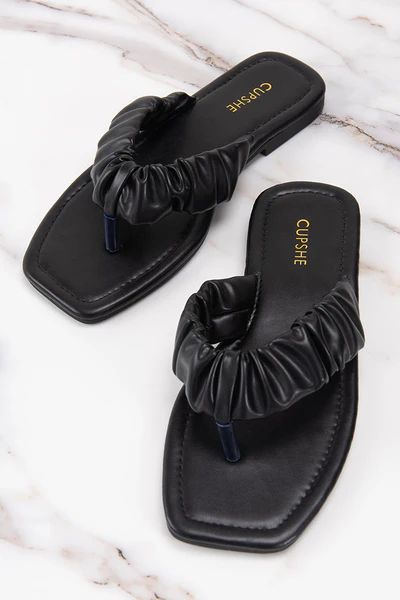 Black Orchid Ruched Thong Sandals | Cupshe US