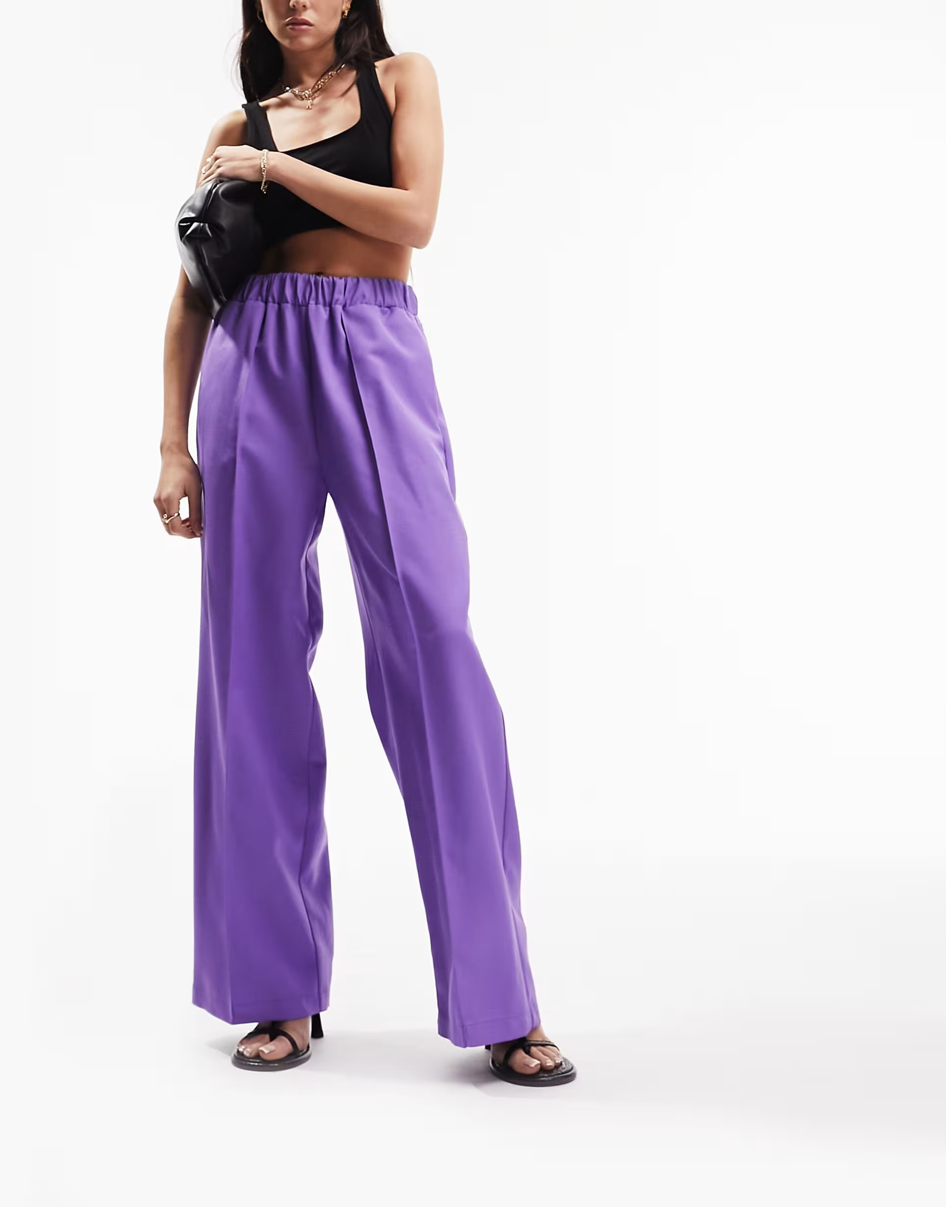 ASOS DESIGN elastic waist tailored pants in purple | ASOS (Global)
