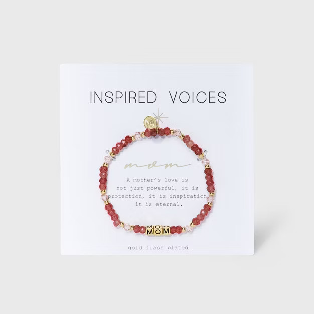 Gold Tone Plated 'Mom' Stretch Bracelet - Pink | Target