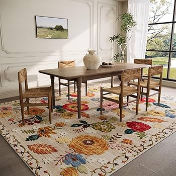 8x10 Area Rugs for Living Room: Washable Rug Stain Resistant Distressed Vintage Floral Rug Non Sl... | Amazon (US)