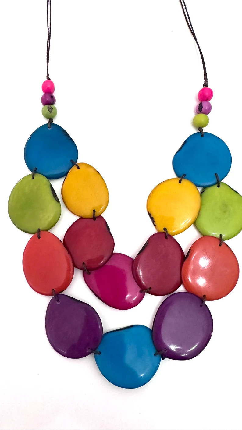 Multi-colored Tagua Nut Necklace/ Vegetable Ivory/ Bib Necklace/ Adjustable - Etsy | Etsy (US)