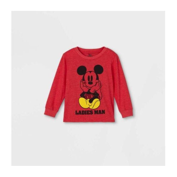 Toddler Boys' Mickey Mouse Valentine's Day Long Sleeve Graphic T-Shirt - Red | Target