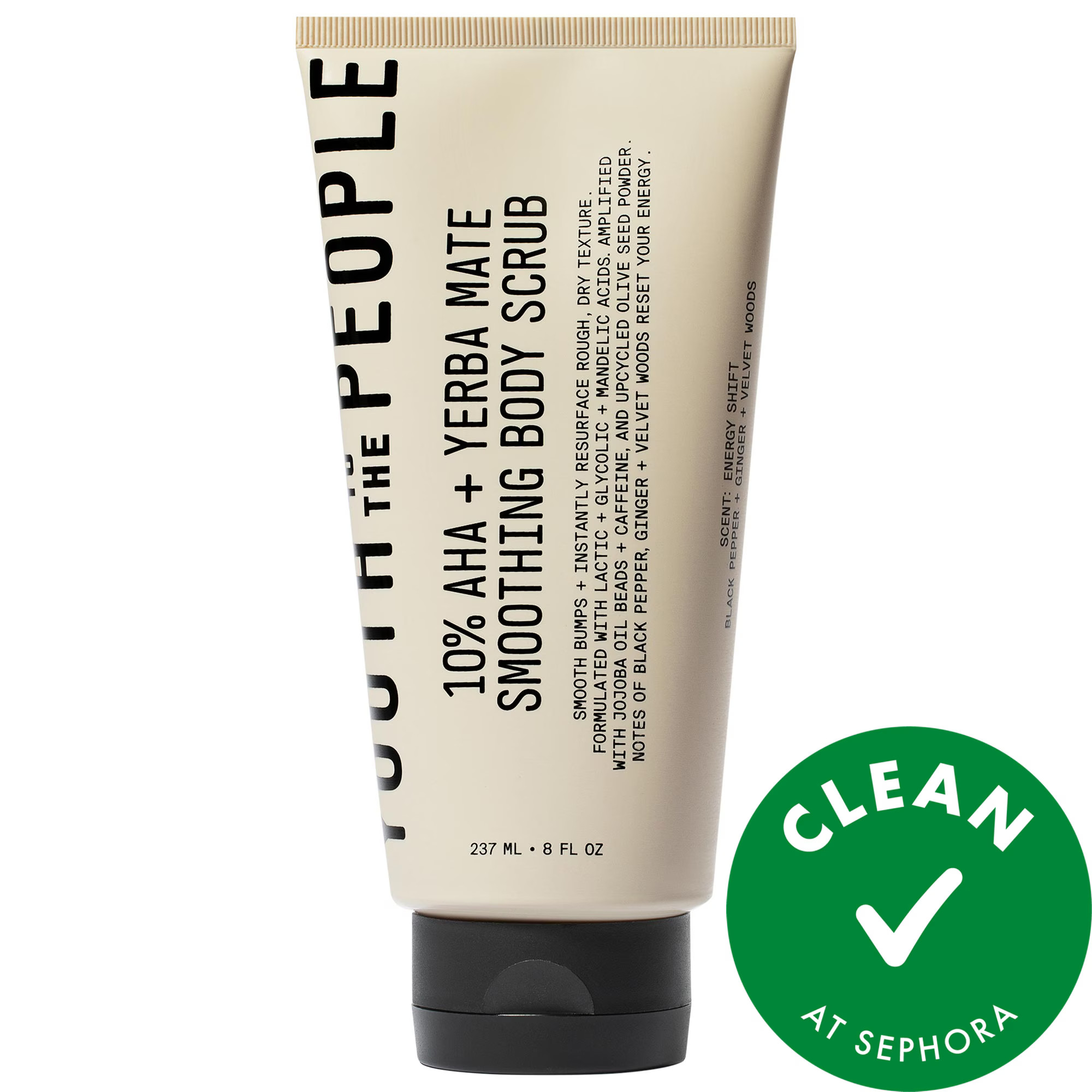 Youth To The People 10% AHA + Yerba Mate Smoothing Energy Body Scrub with Upcycled Olive Seed Powder 8 oz / 237 mL | Sephora (US)