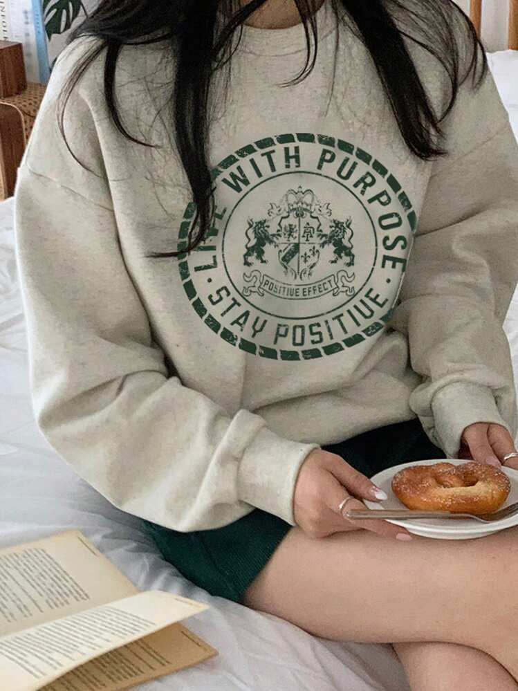 DAZY Women's Fall Letter Print Crew Neck Long Sleeve Sweatshirt | SHEIN