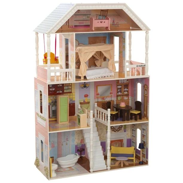 KidKraft Savannah Wooden Dollhouse, Over 4 Feet Tall with Porch Swing and 14 Accessories | Walmart (US)