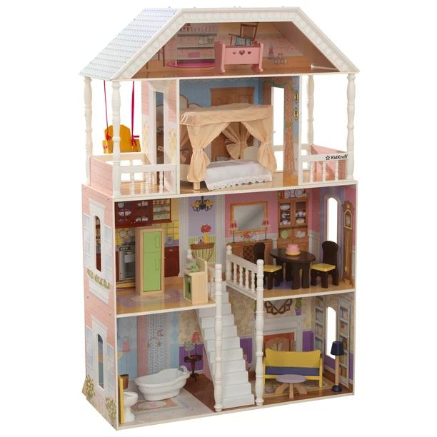 KidKraft Savannah Wooden Dollhouse, Over 4 Feet Tall with Porch Swing and 14 Accessories - Walmar... | Walmart (US)