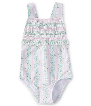Edgehill Collection X Pearly Gates Little Girl 2T-6X Smocked Floral Stripe One-Piece Swimsuit | D... | Dillard's