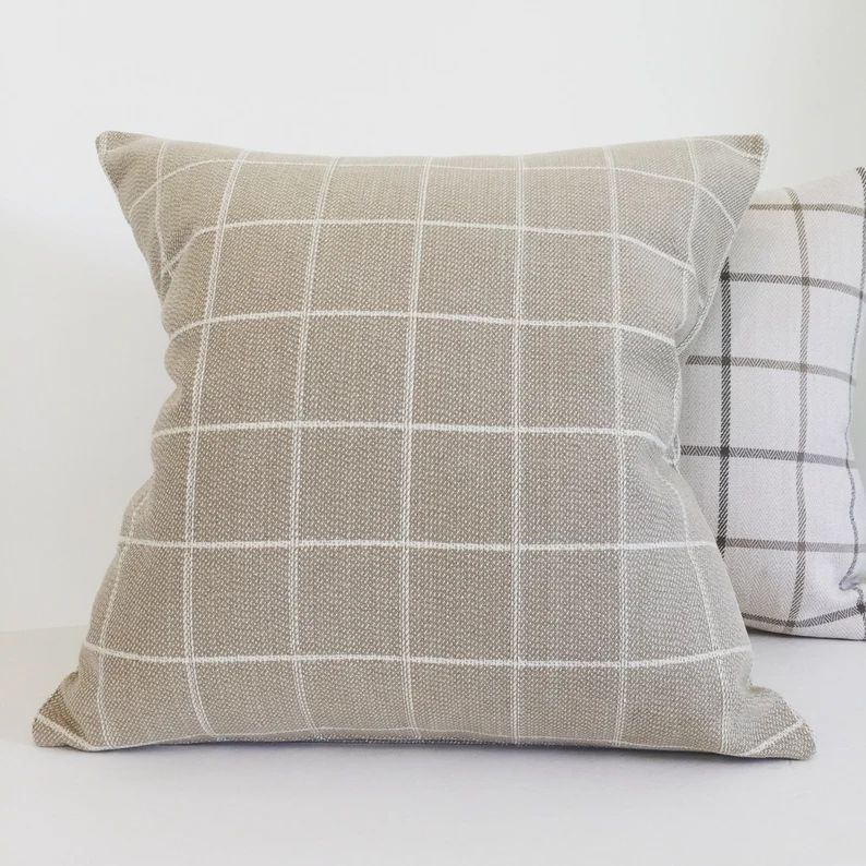 Plaid Pillow Cover, Pillow Cover, Taupe Pillow Cover, Checkered Pillow Cover, Pillow Cover, Neutr... | Etsy (US)