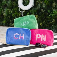 Embroidered Terry Pouch // Personalized Beach Bag, Sunscreen Organizer, Custom Travel Monogrammed Cosmetic Toiletry Bag | Etsy (US)